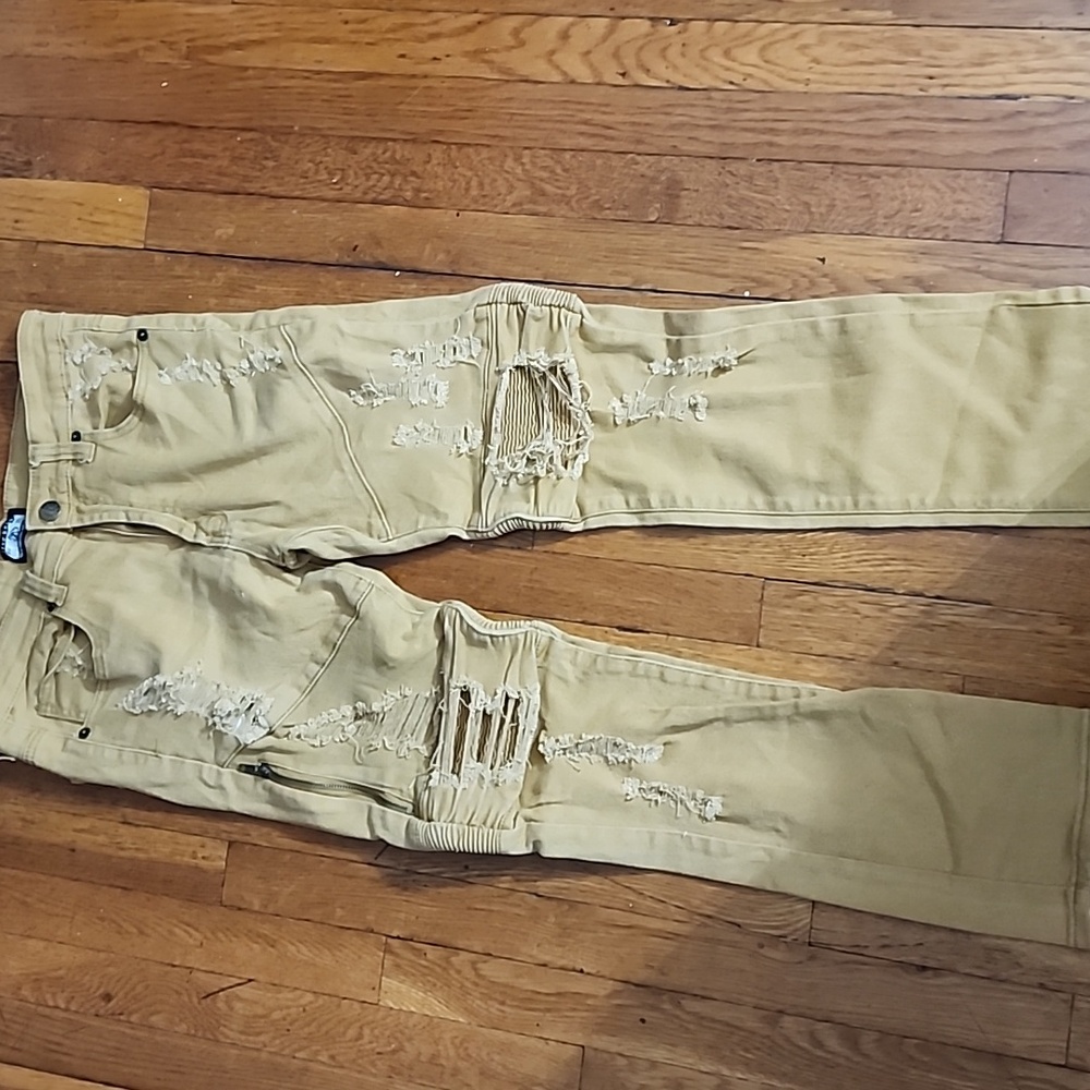 Men's Slim Fit Distressed Jeans - Tan - Picture 5 of 6